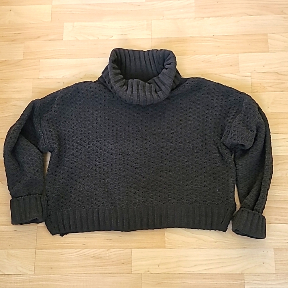 Green Olive Soft & Cute Chunky Cable Knitted Roll Neck Jumper Size M